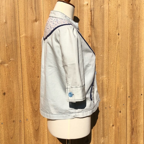 Anthropologie Lux 3/4 Sleeve Baby Blue Floral Print Jacket Size Small - Picture 3 of 8